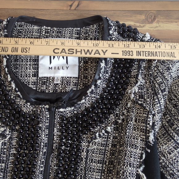 Milly Black and White Punk Distressed Tweed Blazer Jacket - Picture 12 of 15